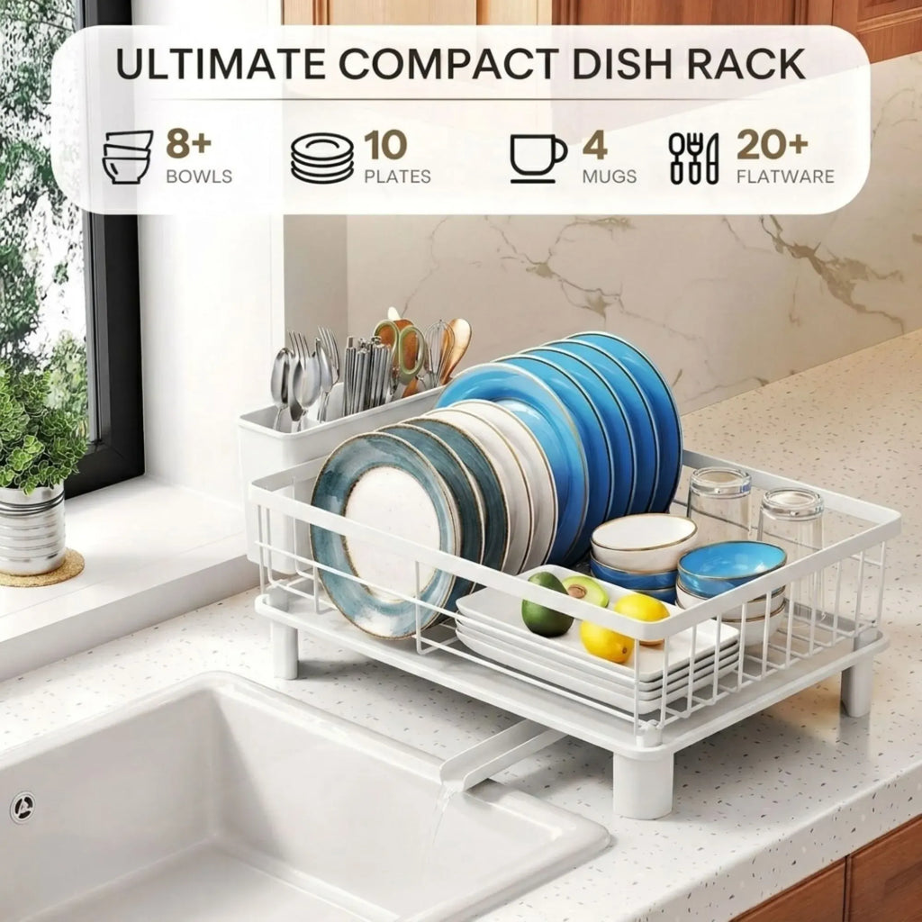 CARLA HOME Dish Drying Rack with Drainboard & Utensil Holder for Kitchen (White)
