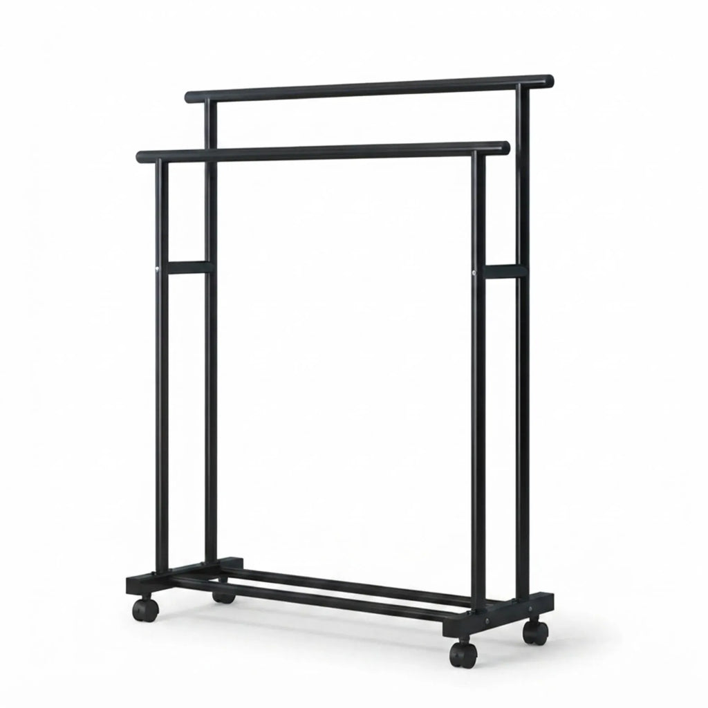 CARLA HOME Double Rod Clothes Rack with Wheels, Metal, Portable Wardrobe Rack