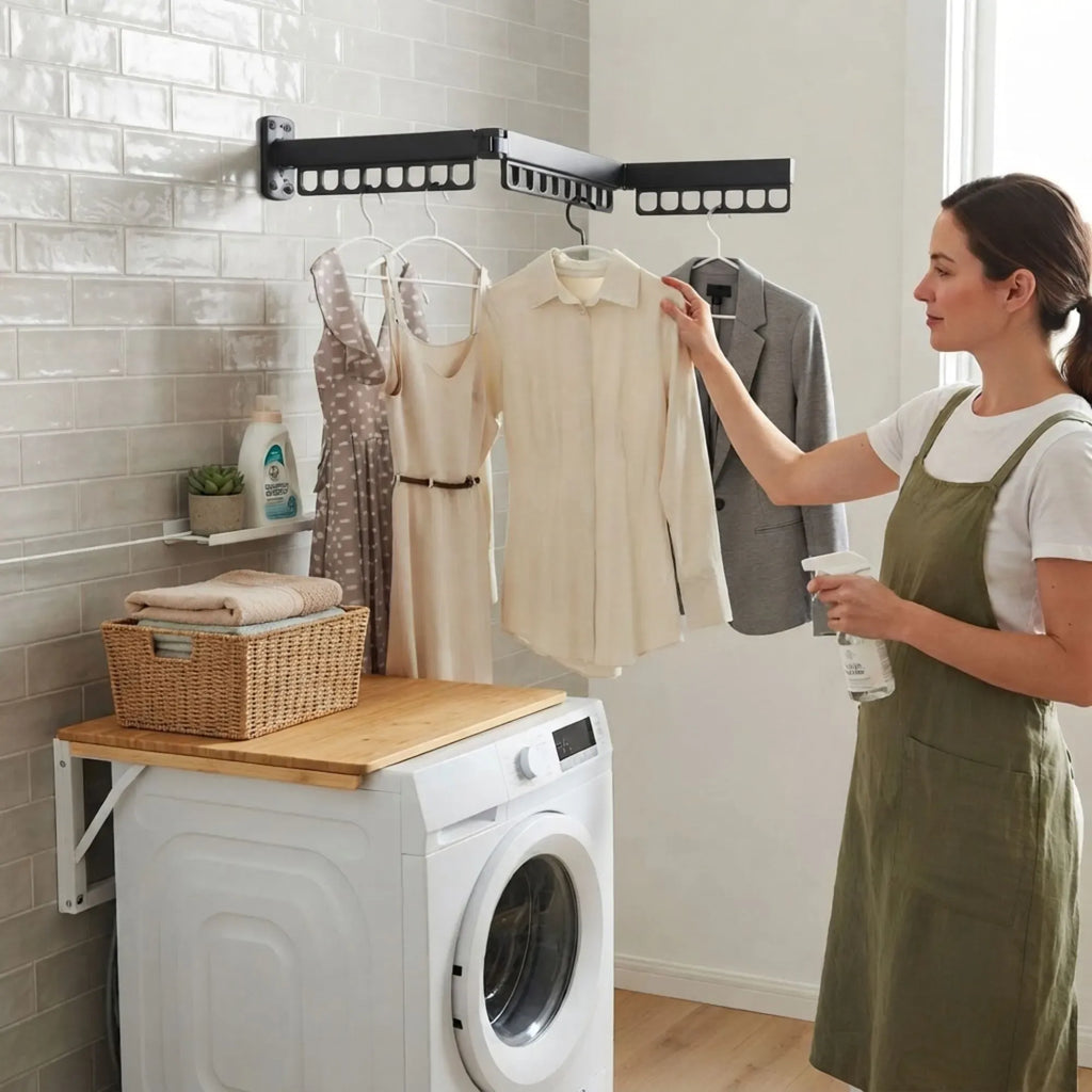 CARLA HOME 3-Fold Wall Mounted Clothes Drying Rack, Laundry Space Saver, Black