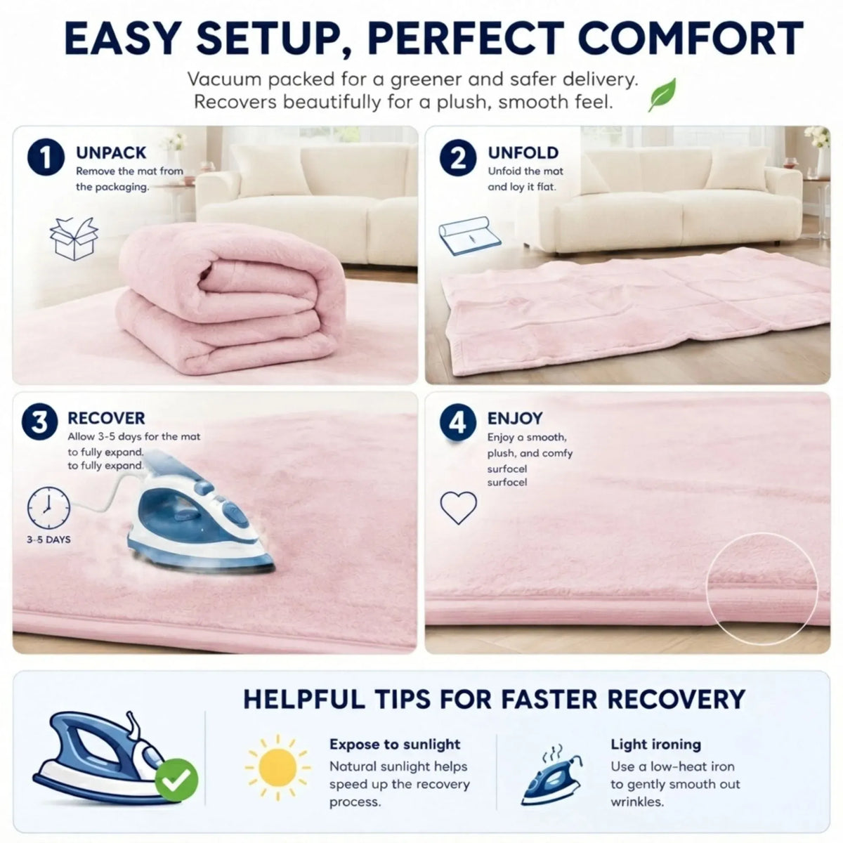 CARLA HOME Baby Play Mat 150x200cm, Thick Foam Crawling Mat, Infants, Pink
