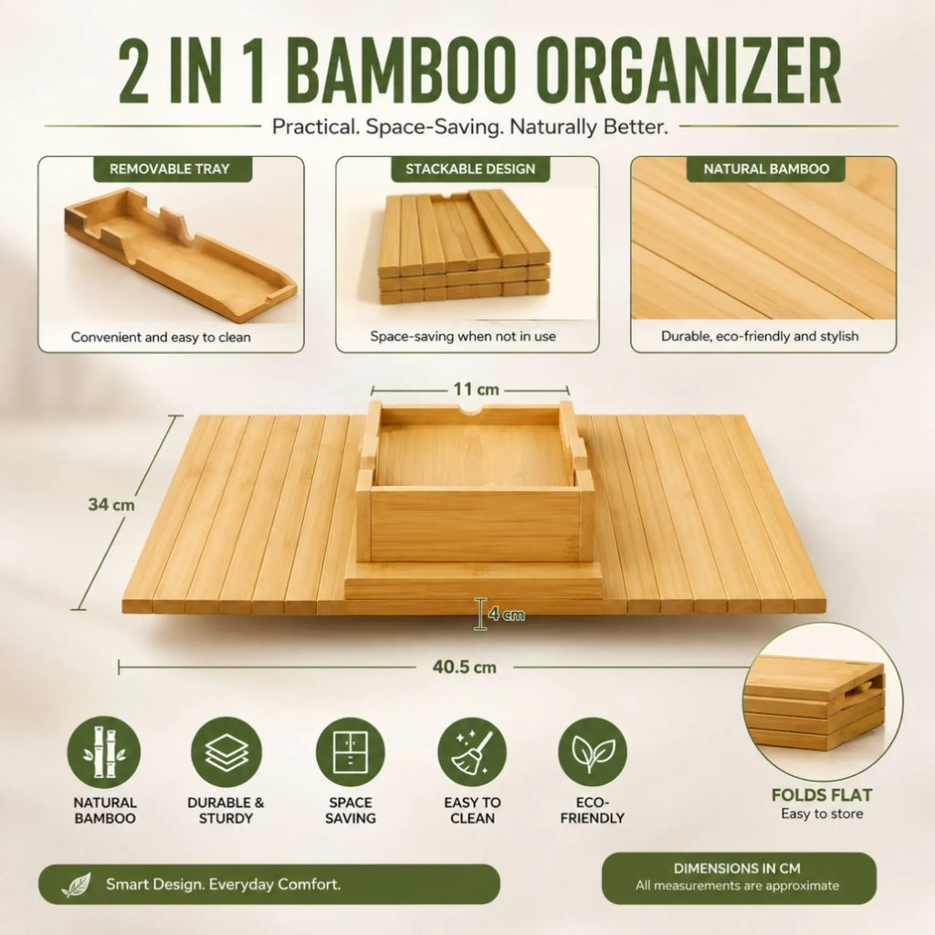 CARLA HOME Bamboo Sofa Armrest Tray, Couch Arm Table, Non-Slip Tray Table