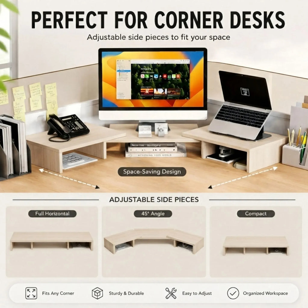 CARLA HOME Dual Monitor Stand Riser, Adjustable Length and Angle, Beige