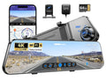 12" Black Dual 4K+1080P Rear View Mirror Dash Cam with WiFi 6, GPS, Night Vision, 64GB