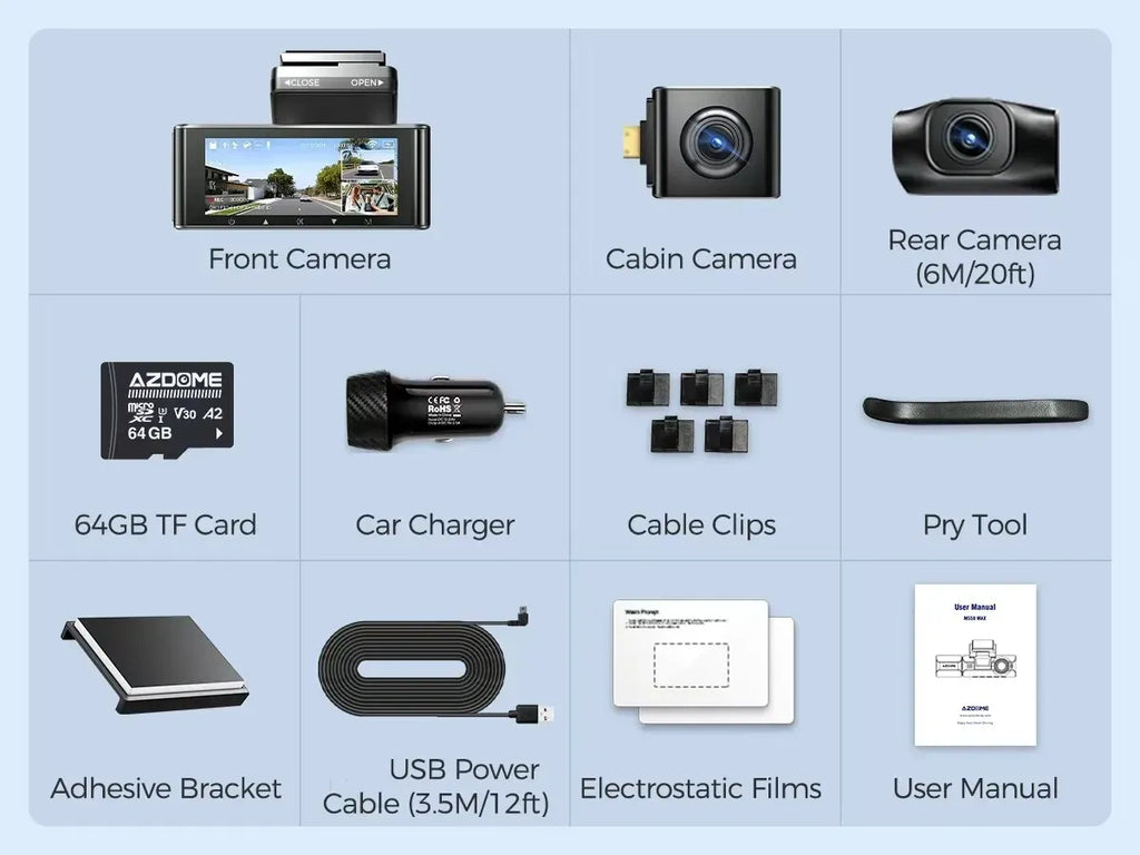3 Channel Dash Cam in Black with WiFi, GPS, 4K+1080P+2.5K, 64GB Card, Parking Mode