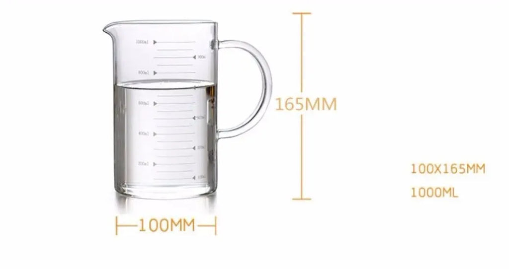 Large 1000ml Clear Borosilicate Glass Measuring Cup with Direct Fire Heat Resistance