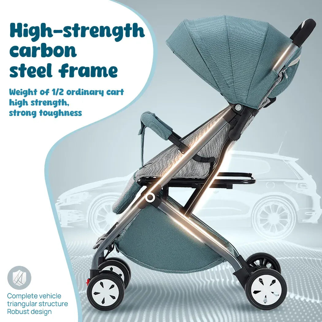 Lightweight Compact Baby Stroller Pram in Pink - Easy Fold for Travel, Suitable for Ages 0-5 Years