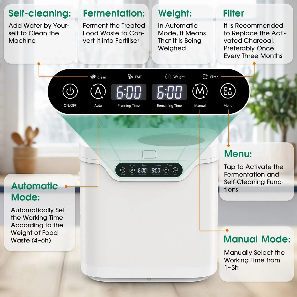 4L Electric Composter in White for Kitchen Food Waste Recycling