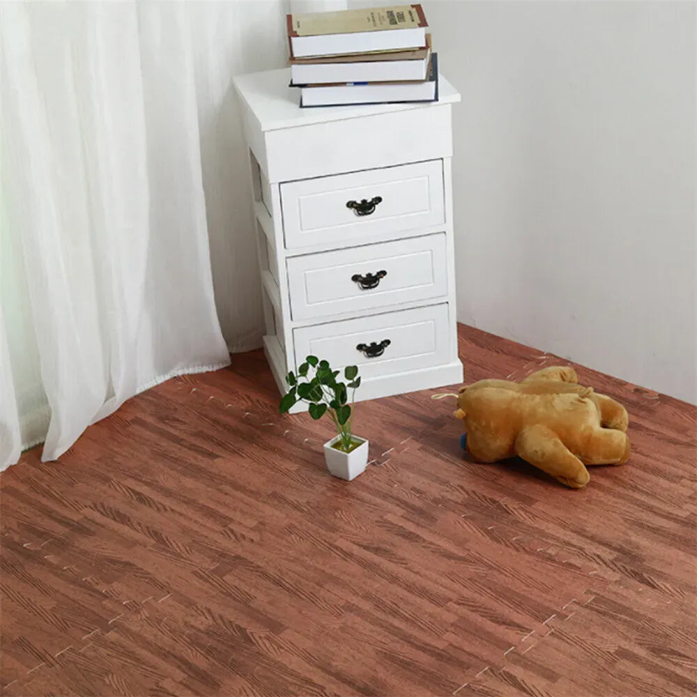 White Wood Grain Interlocking Heavy Duty EVA Foam Gym Flooring Mats - 60x60cm - 12 Tiles