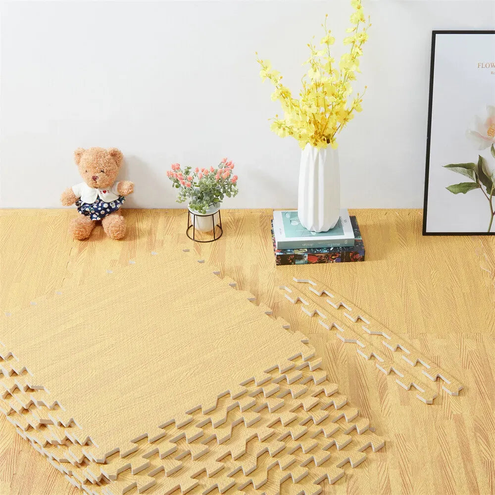 Natural Wood Interlocking Heavy Duty EVA Foam Gym Flooring Mats - 60x60cm - 24 Tiles