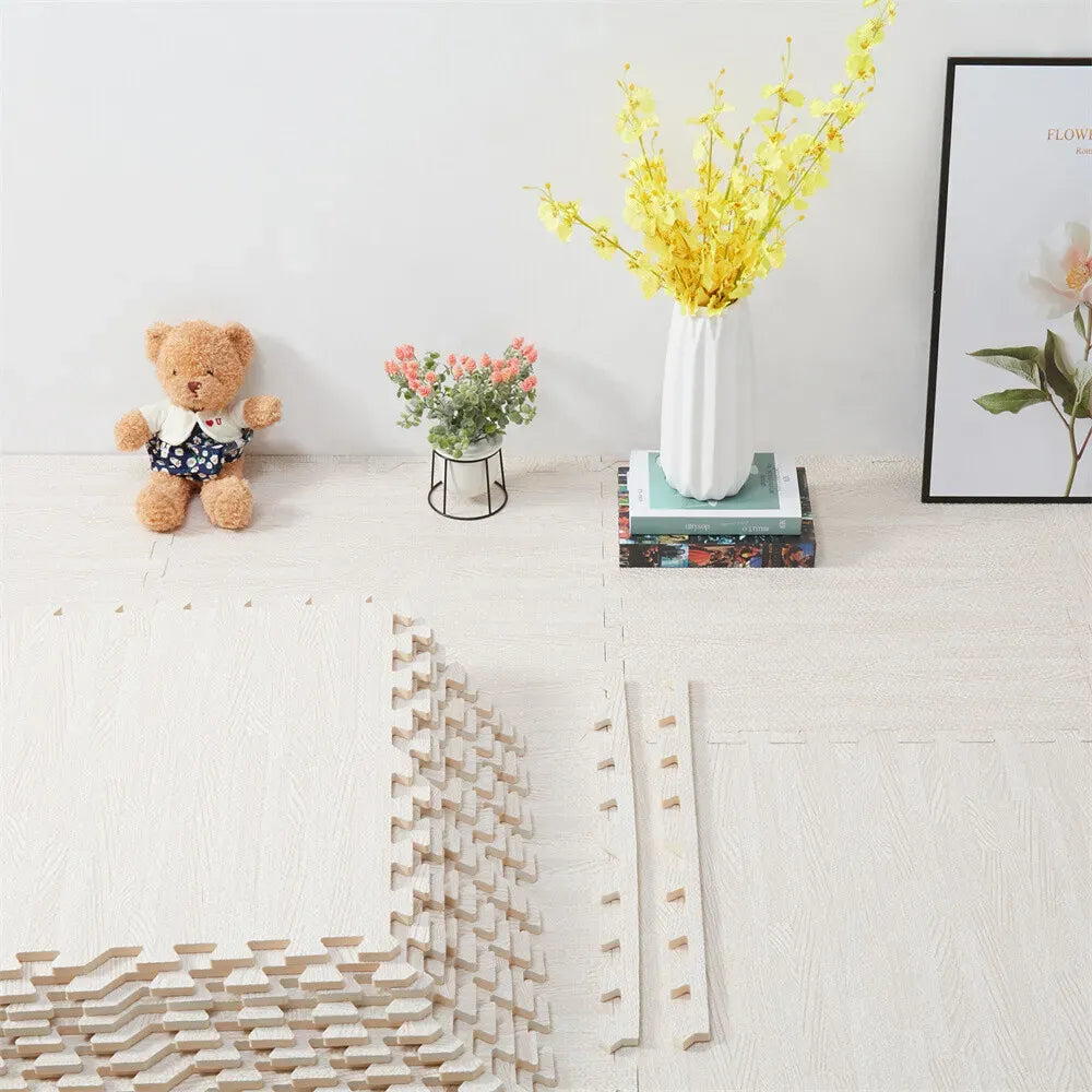 Natural Wood Interlocking Heavy Duty EVA Foam Gym Flooring Mats - 60x60cm - 24 Tiles