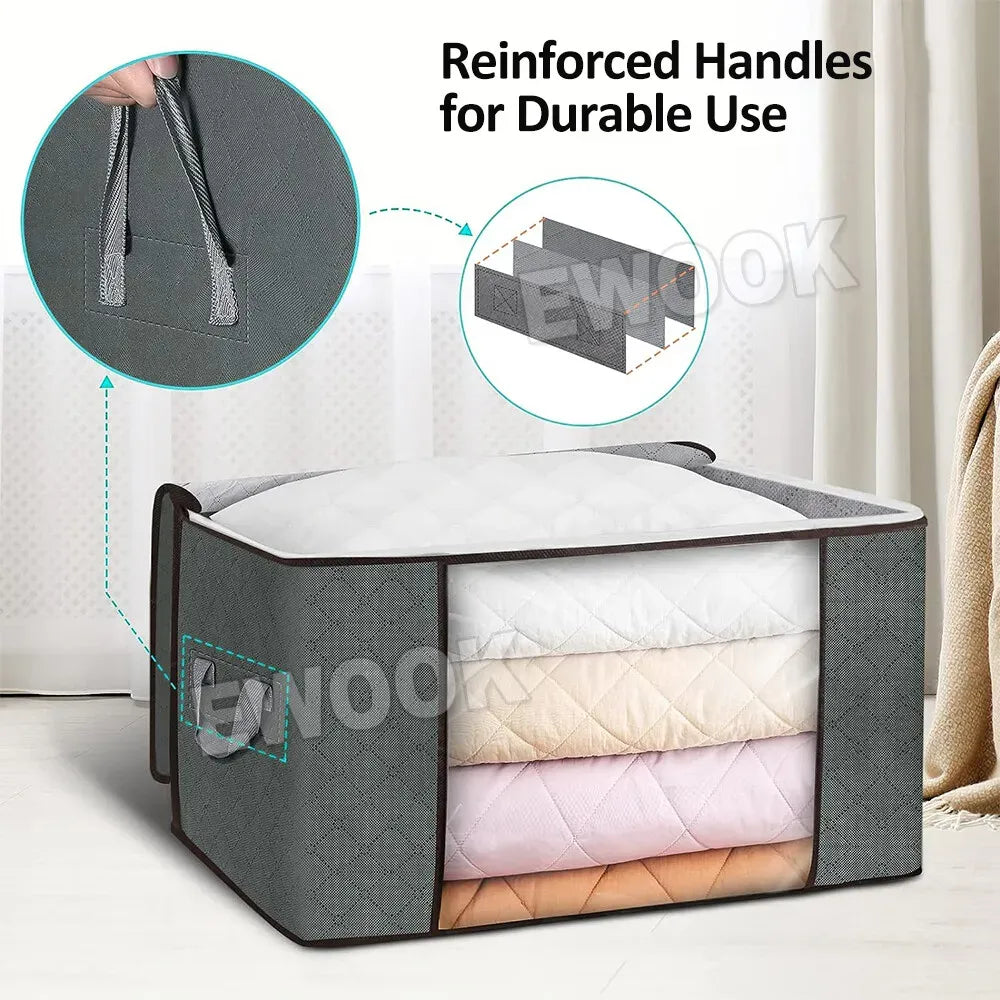 Large Grey Quilt Storage Bags 60x40x35cm - 2-Pack Non-Woven Fabric Organiser with Zipper
