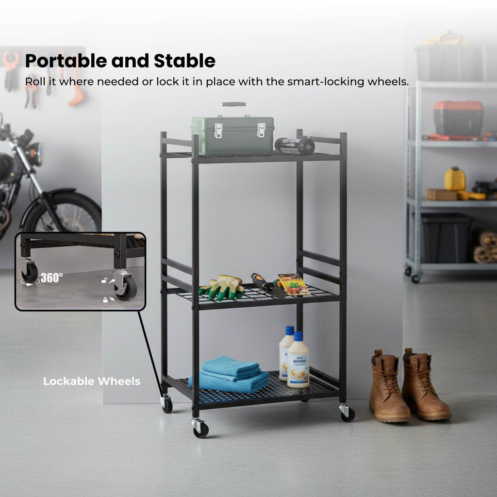 Tooleroo Garden Tool Organiser Rack - Rolling Storage Trolley for Yard Garage