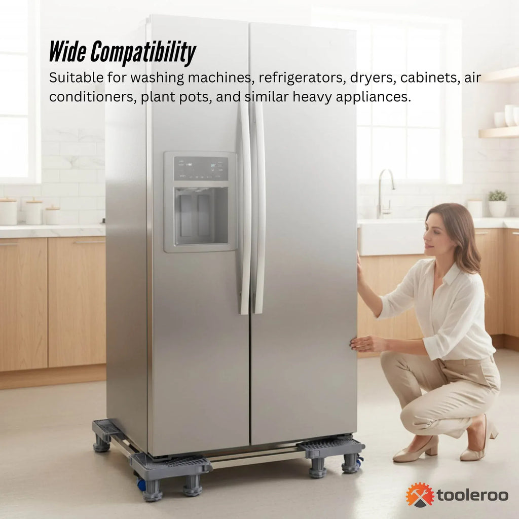 Tooleroo Washing Machine Stand - 200Kg Adjustable Wheeled Fridge Appliance Base