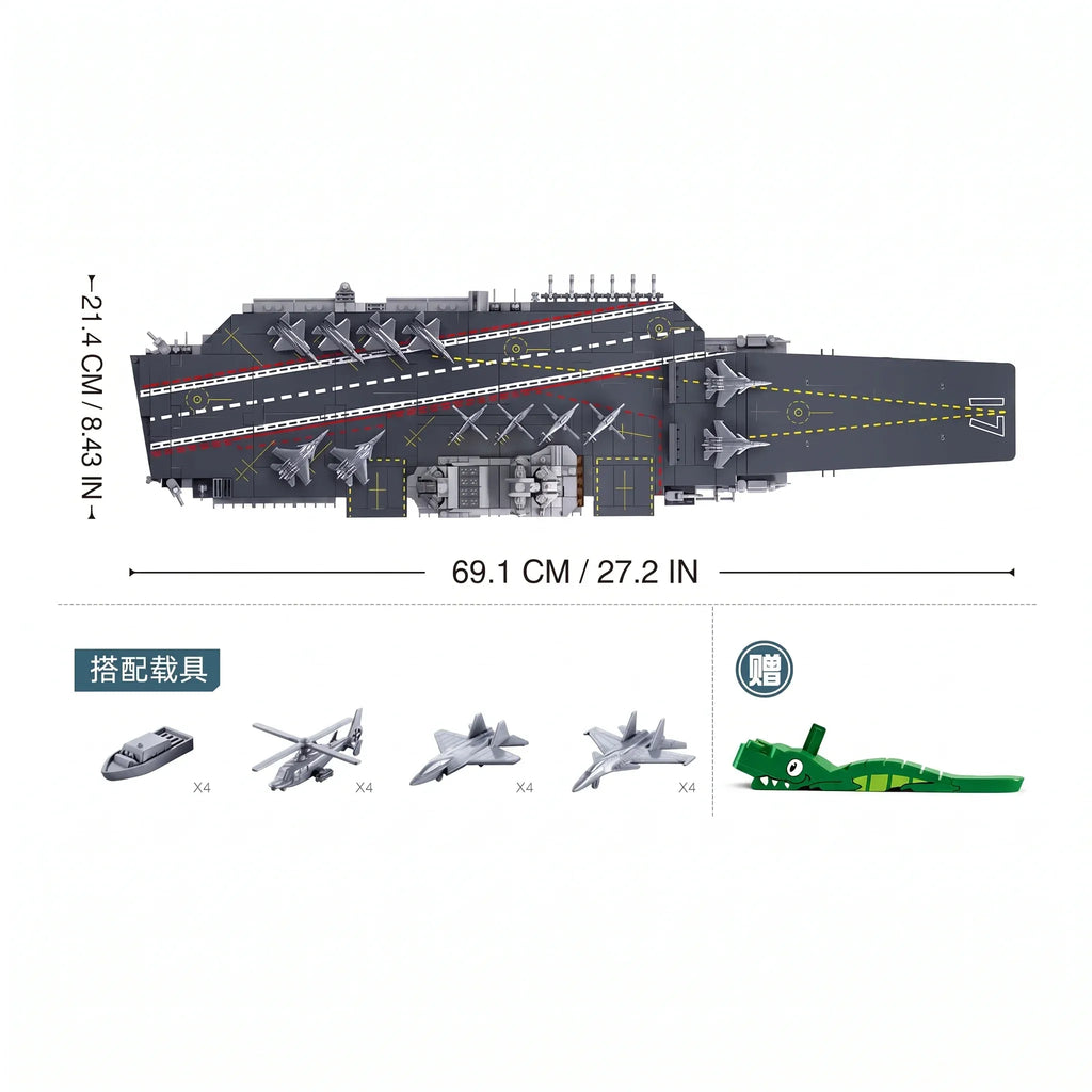 Sluban B1189 Model Kit 1:450 Aircraft Carrier Shandong Type 002 PLAN Warship Navy Vessel Boat Blocks DIY Set Toy