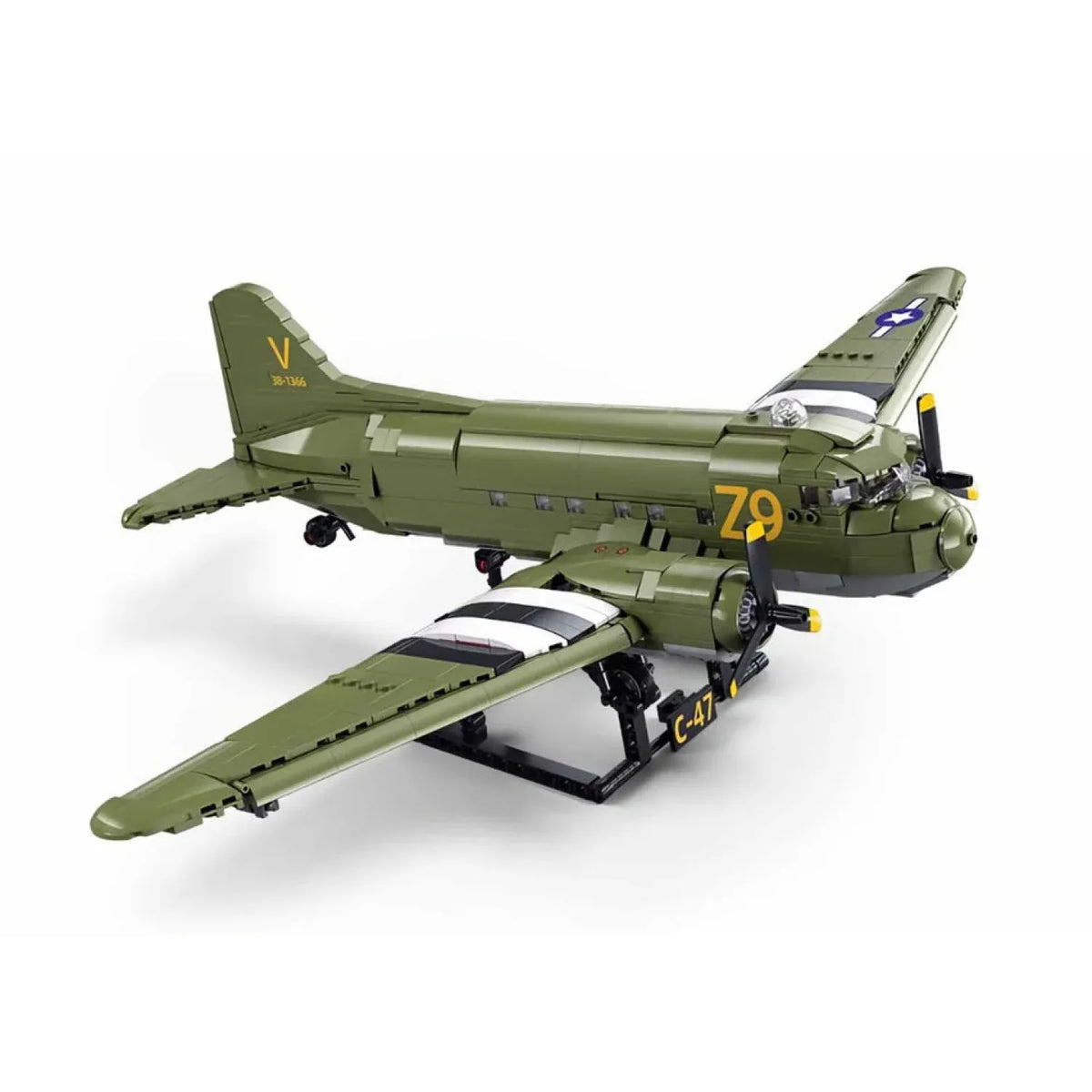 Sluban B1366 Model Kit 1:44 C47 Skytrain Airtrain Cargo Transport Aircraft WWII Air Force Building Blocks DIY Set Toy
