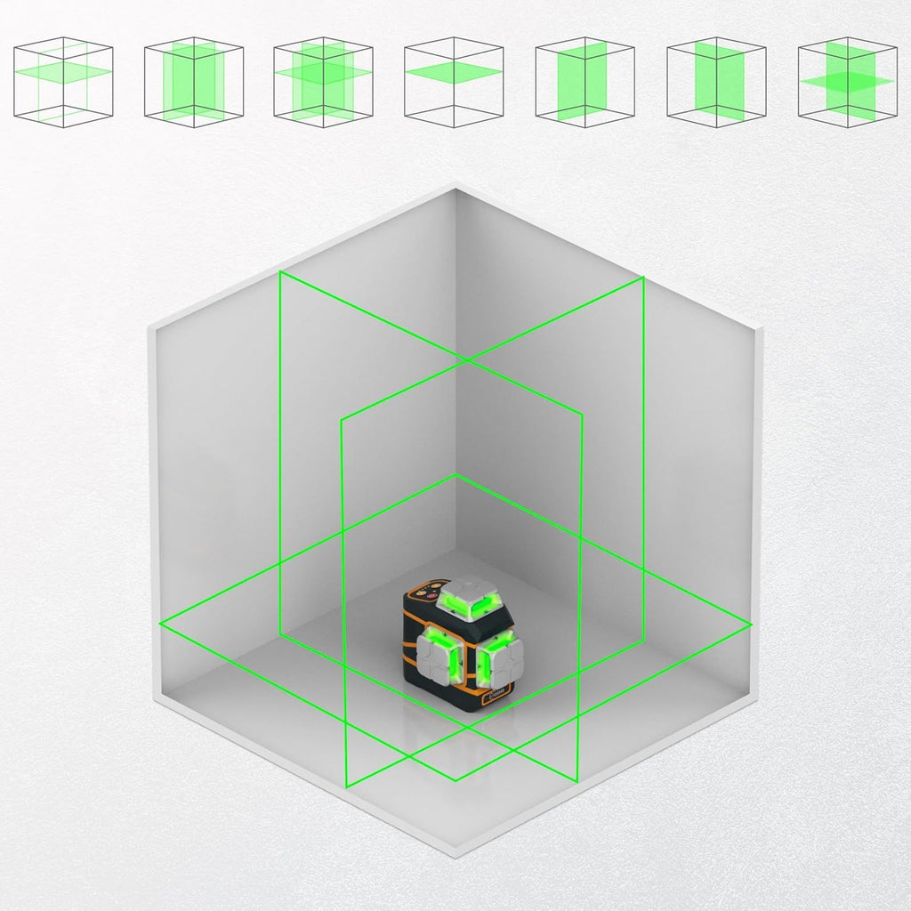 CIGMAN Laser Level CM-801 Laser Level Self Leveling 3x360°3D Green Cross Line for Decoration and Picture Hanging with Two Rechargeable Batteries, Remote Controller and Magnetic L-Shaped Bracket