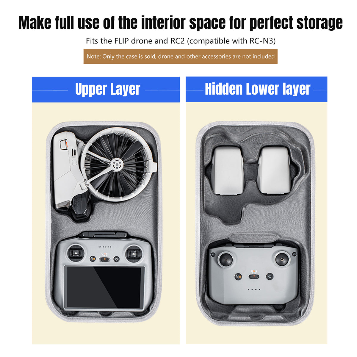 STARTRC Flip Drone Case for DJI Flip Fly More Combo,Portable PU Leather Shoulder Bag Can Organizes RC2/RC-N3 Remote, 7 Original Batteries, Charging Hub, 65W Charger, Flip Drone and Other Accessories
