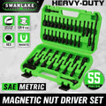 SWANLAKE 55Pc Magnetic Nut Driver Set Metric SAE 1/4" Hex Shank Socket Adapter