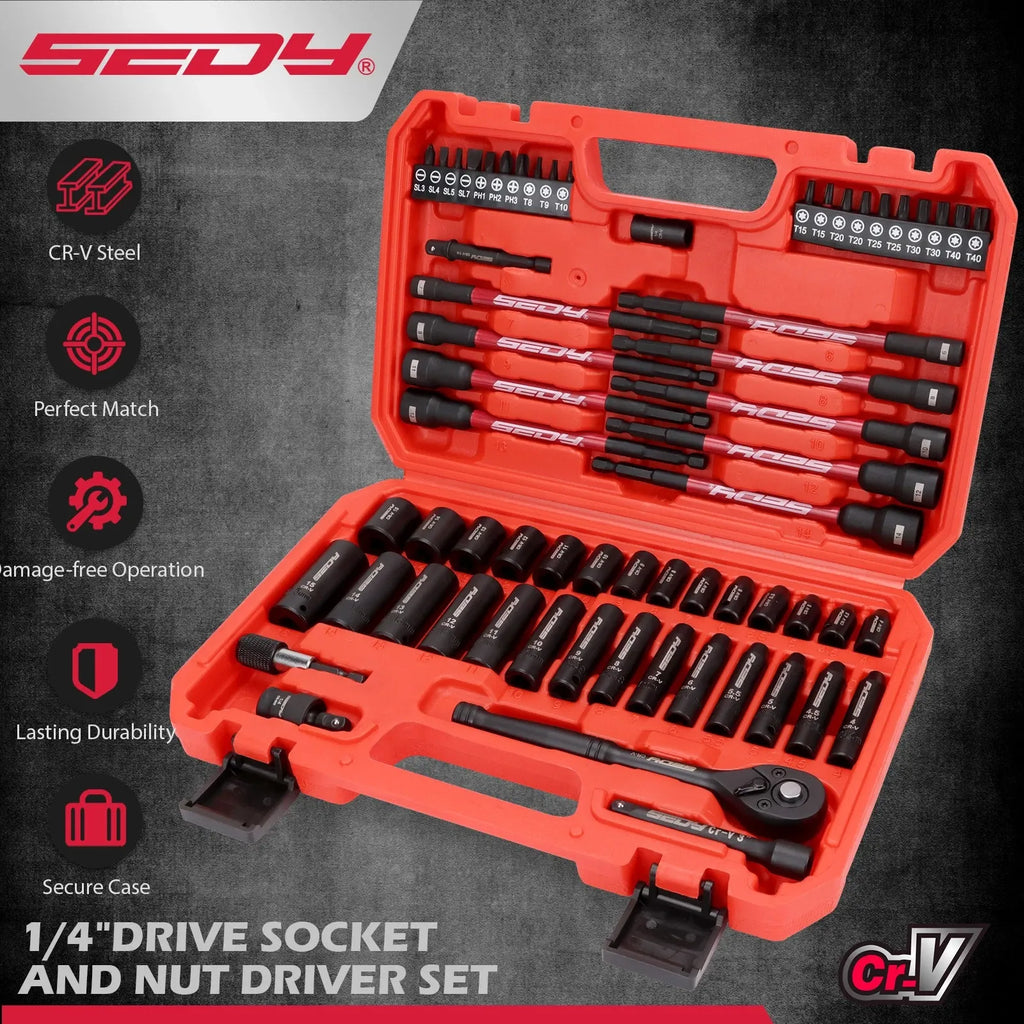 SWANLAKE 74Pcs Magnetic Nut Driver Set Impact Drill Socket Adapter Power Bit