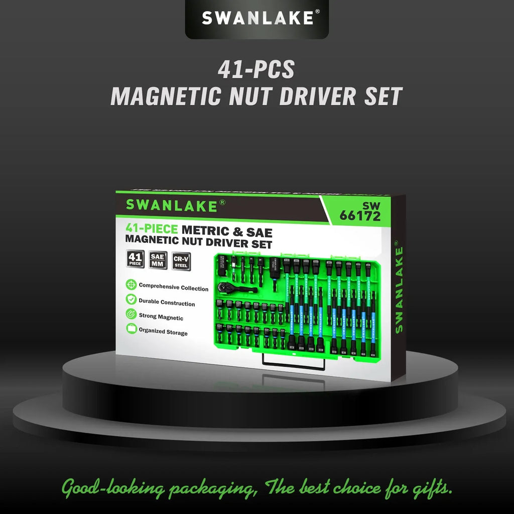 SWANLAKE 41Pcs 1/4" Magnetic Nut Driver Set SAE Metric Adapter Kit with Case
