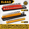 ELEAD 2Pc 1/4" Magnetic Socket Organizer Set SAE & Metric Holder Storage Tray
