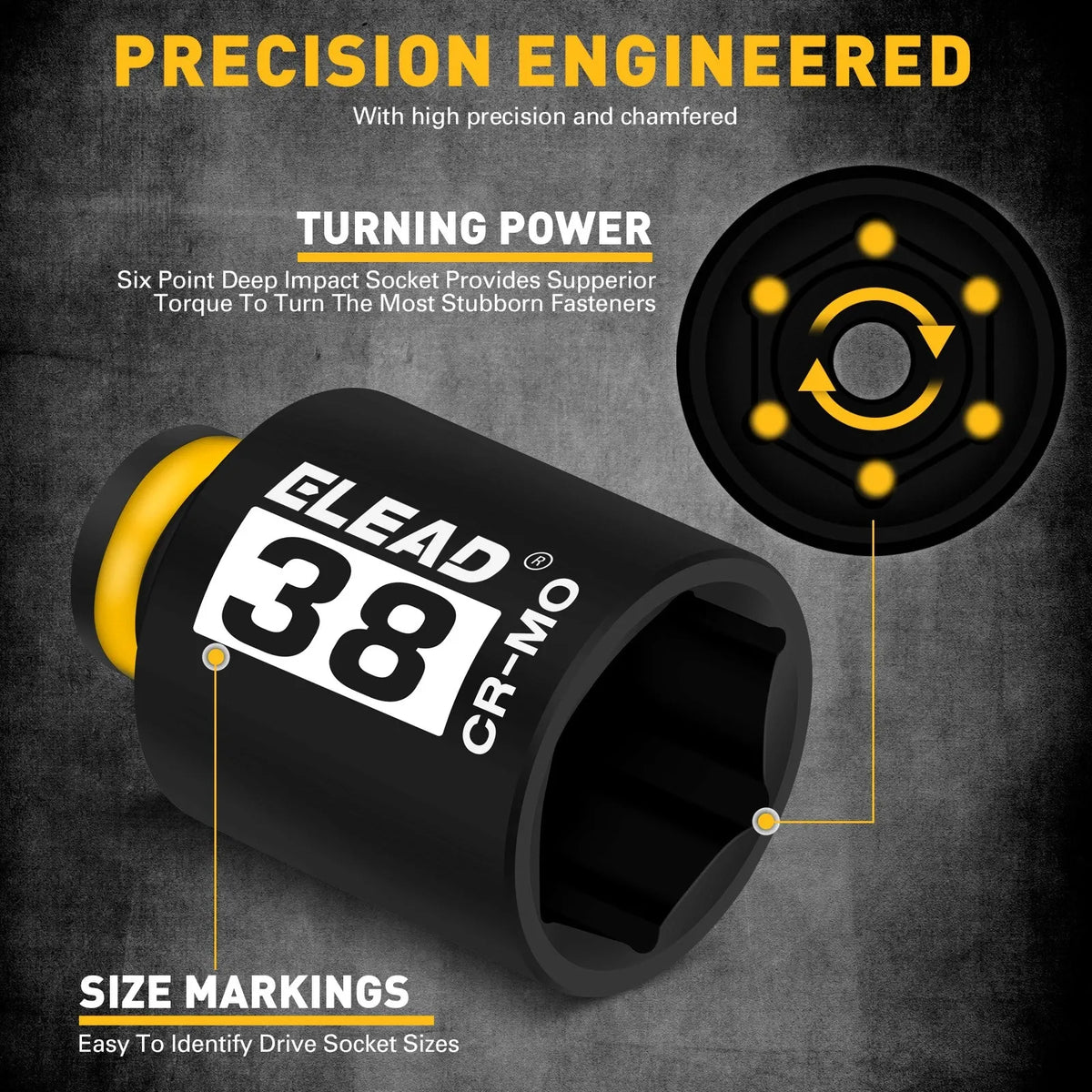 ELEAD 11Pcs 1/2" Drive Deep Impact Socket Set 27-38mm Metric Cr-Mo Wheel Nut Kit