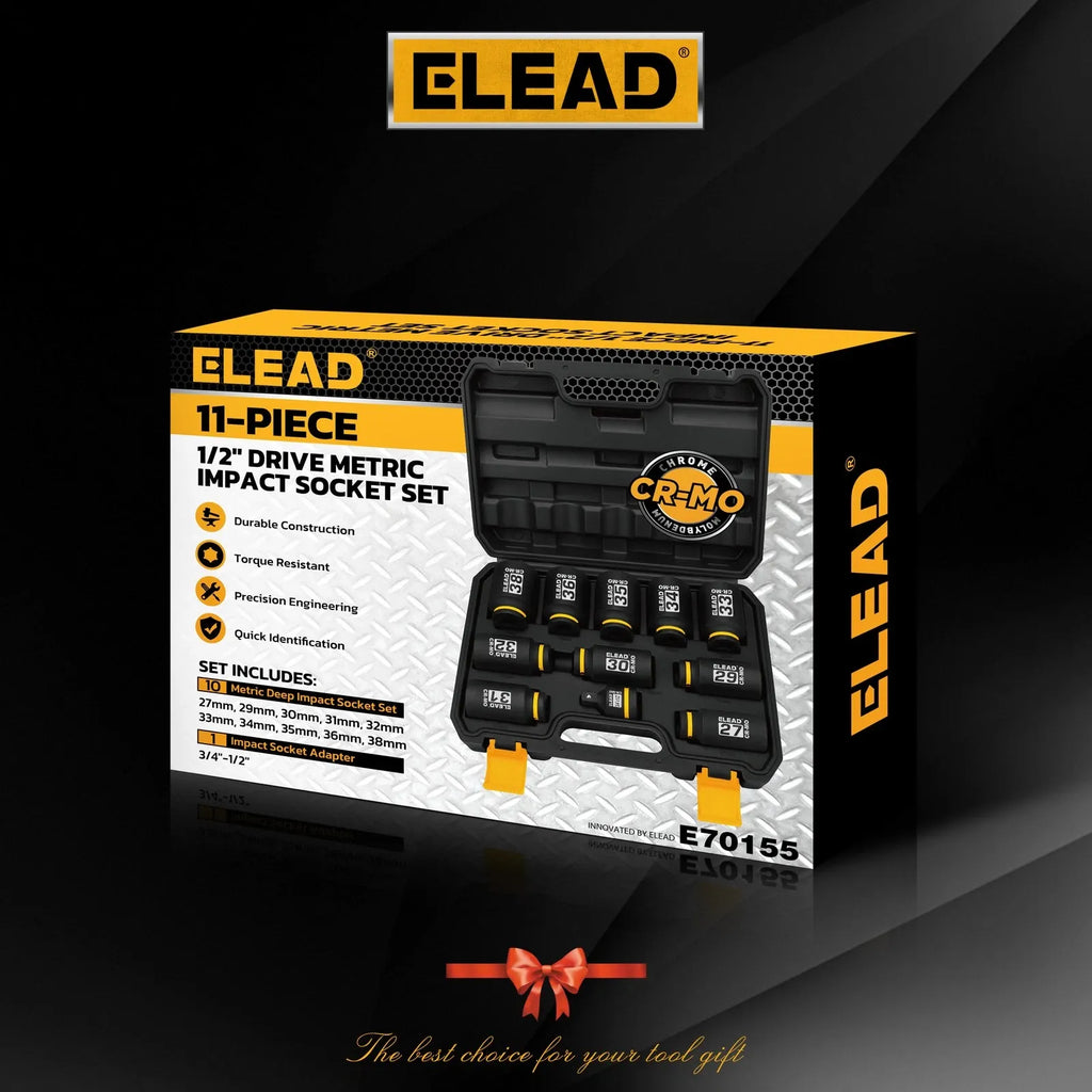 ELEAD 11Pcs 1/2" Drive Deep Impact Socket Set 27-38mm Metric Cr-Mo Wheel Nut Kit