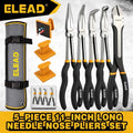 ELEAD 5Pcs 11" Long Reach Needle Nose Pliers Set w/ Magnetic Racks&Roll-Up Pouch