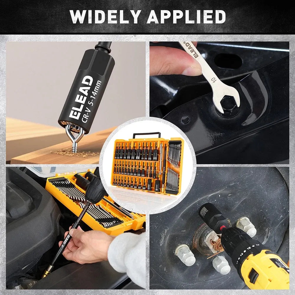 ELEAD 58Pc Magnetic Impact Nut Driver Set SAE Metric CR-V Socket Adapter w/case