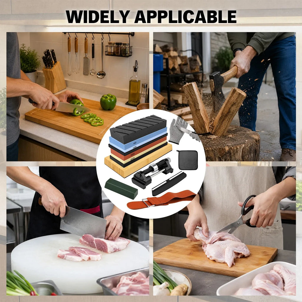 Elead 10pcs Knife Sharpening Stone Kit 400/1000 3000/8000 Grit Whetstone Set