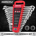 SEDY 15pc Combination Spanner Wrench Set SAE 1/4"-1" CR-V with Storage Rack