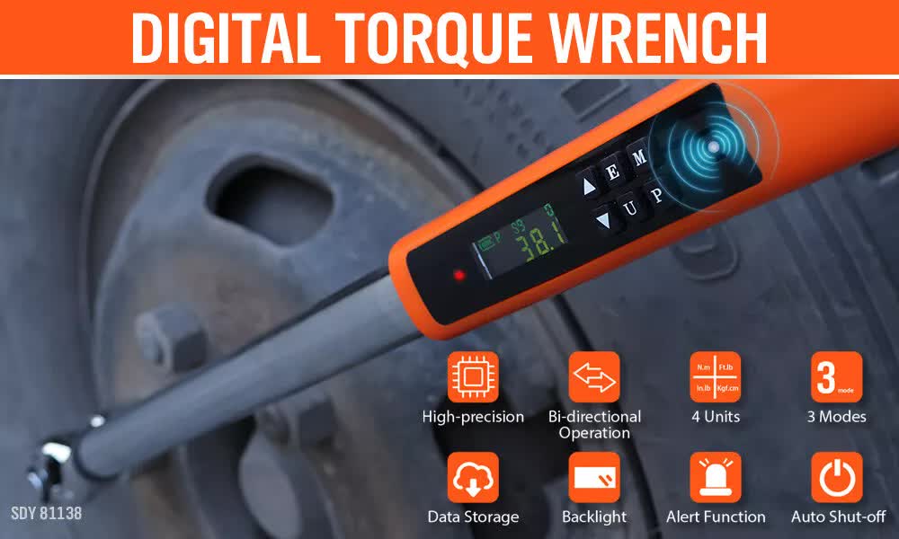 3Pc 1/2" Digital Torque Wrench Set Adjustable 17-340N.m / 25-250ft.lb Motorcycle