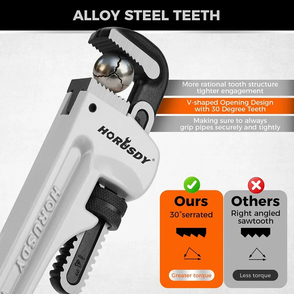 HORUSDY 3PCS Aluminum Straight Pipe Wrench Set 10" 14" 18" with Alloy Steel Jaws