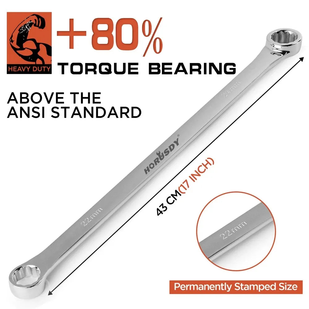 HORUSDY 8Pc Extra Long Aviation Spanner Set Double Ring Wrench 8-24mm 12 Point