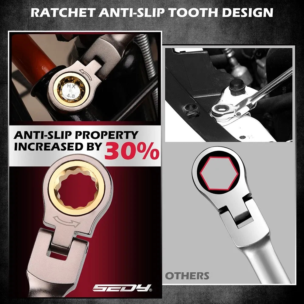 SEDY 12Pc Metric Flexible Ratchet Spanner Combination Spanner Magnetic Organizer