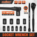 SEDY 12Pcs 1/4" Drive Socket Set 72T Quick Release Ratchet Metric 4-13mm Holder