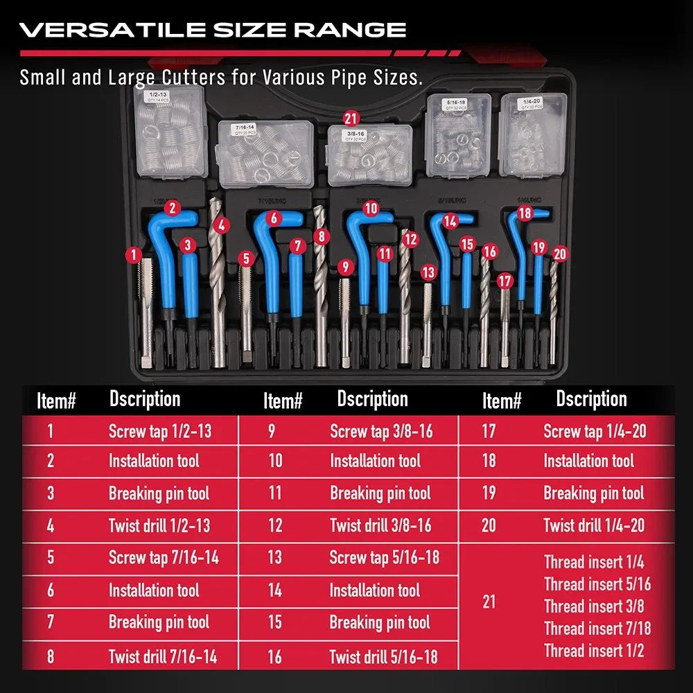 SEDY 320Pcs Helicoil Thread Repair Kit SAE Metric HSS Drill Bits Thread Restorer