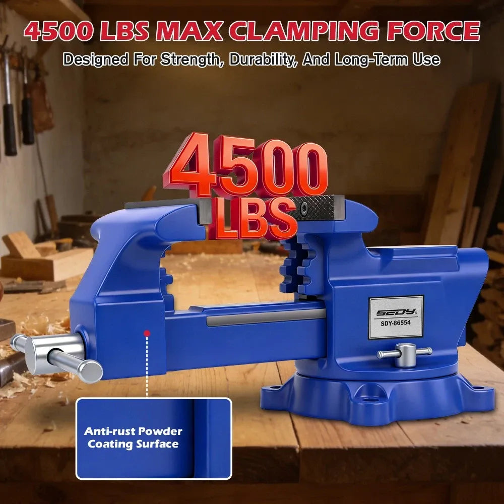 SEDY 6" Bench Vise Heavy Duty Workbench Clamp Anvil 360° Swivel Base Jaw Pads