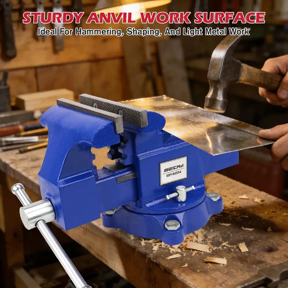SEDY 6" Bench Vise Heavy Duty Workbench Clamp Anvil 360° Swivel Base Jaw Pads