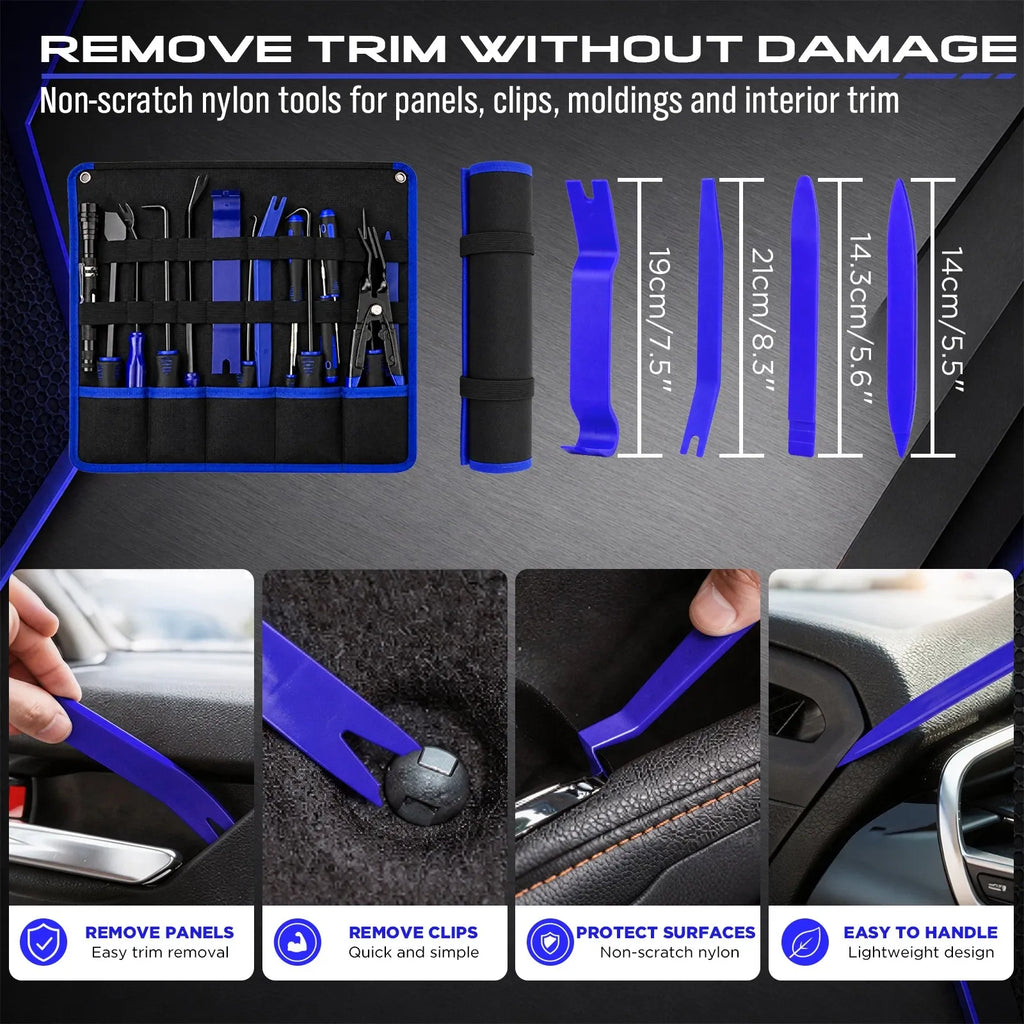 SEDY 18Pcs Auto Trim Removal Tool Kit Pick and Hook Set LED Magnetic Pickup