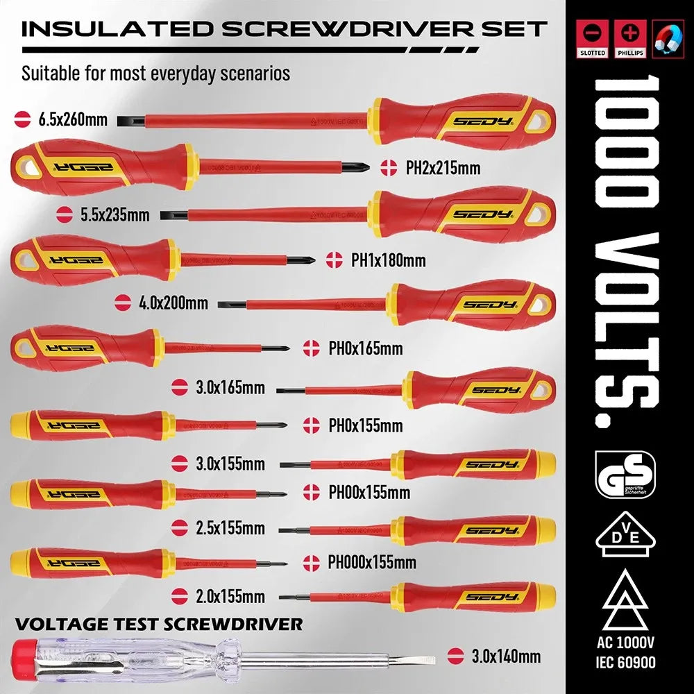 SEDY 18Pcs 1000V Insulated Electrician Tool Set Magnetic Screwdriver Pliers Kit