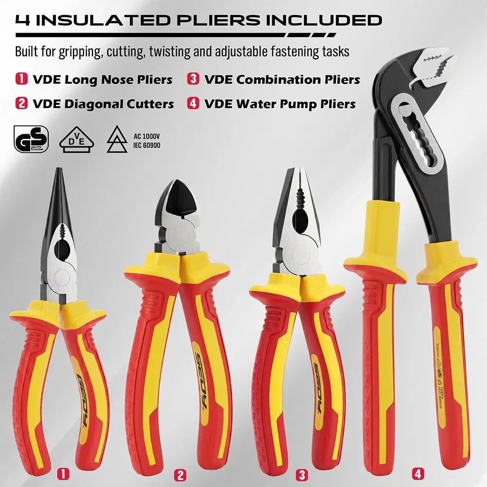SEDY 18Pcs 1000V Insulated Electrician Tool Set Magnetic Screwdriver Pliers Kit
