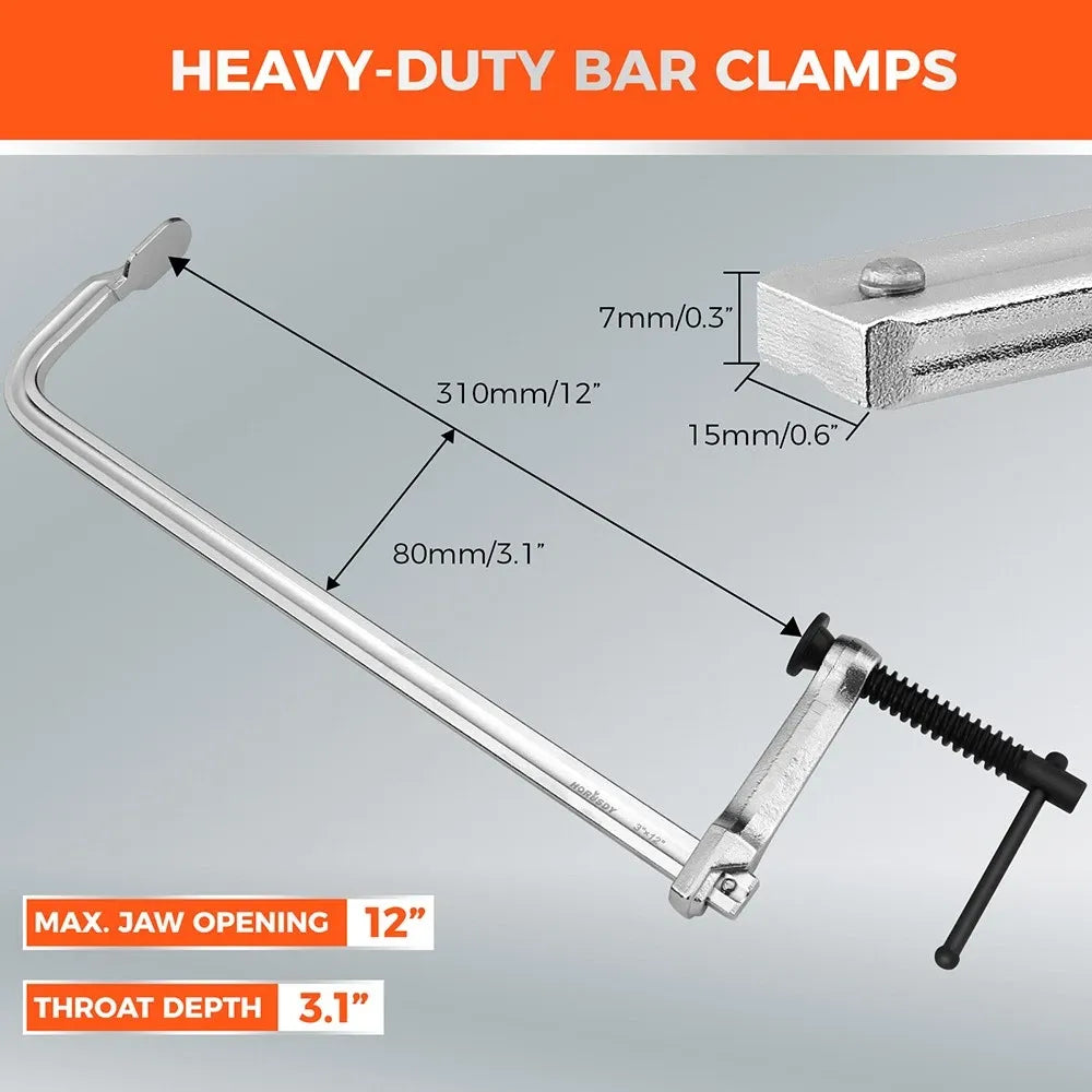 4Pcs 12" Heavy Duty F Clamp 450lbs Capacity Woodworking Drop-Forged Steel Frame