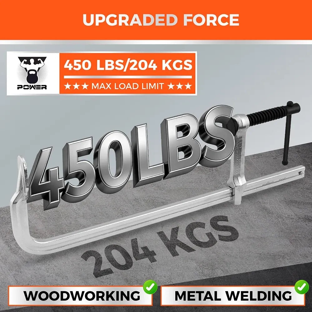 4Pcs 12" Heavy Duty F Clamp 450lbs Capacity Woodworking Drop-Forged Steel Frame