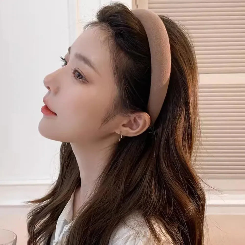 Ladies Headband Padded Hairband Wide Sponge Hair Hoop Solid Colour Accessories - Dark Coffee
