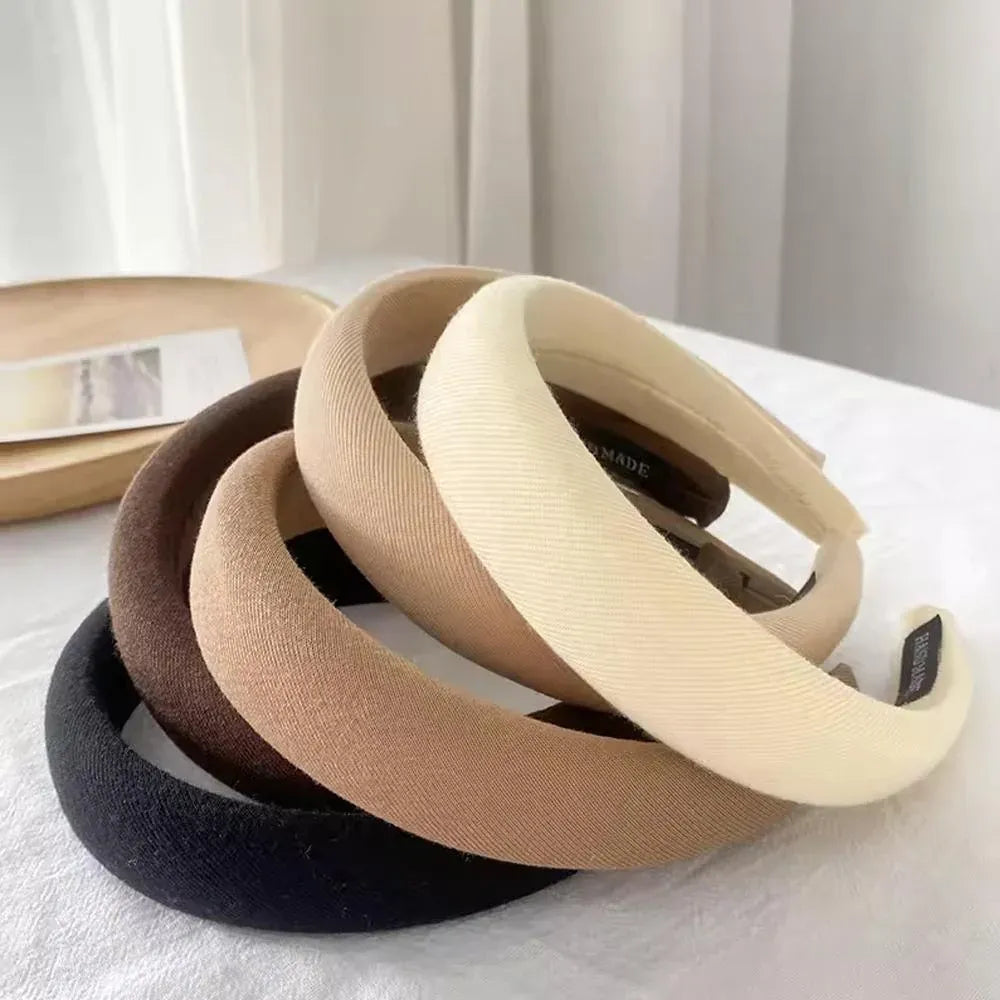 Ladies Headband Padded Hairband Wide Sponge Hair Hoop Solid Colour Accessories - Dark Coffee