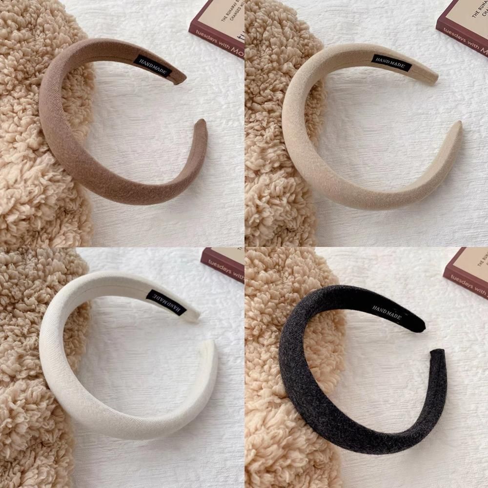 Ladies Headband Padded Hairband Wide Sponge Hair Hoop Solid Colour Accessories - Dark Coffee