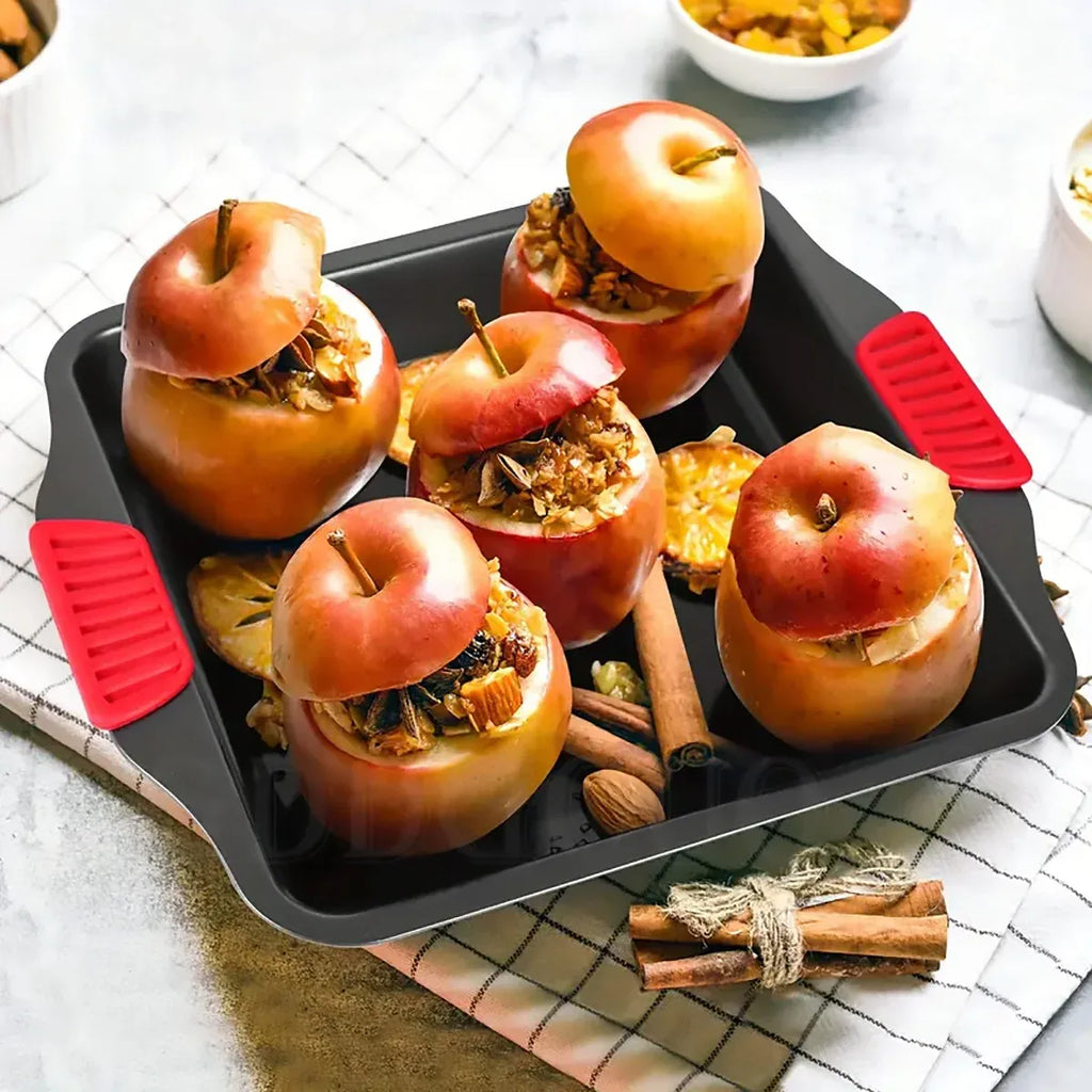 2 PCS Baking Tray with Silicone Handle Non-Stick Roasting Pan Safe Easy Clean