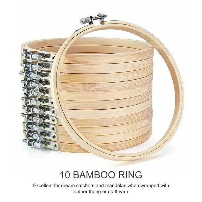 10PCS Bamboo Embroidery Hoops for Sewing Cross-Stitch & Wedding Crafts - 23CM