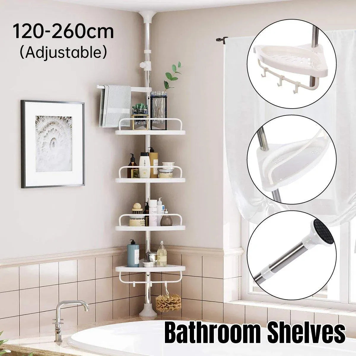 Retractable Tripod Bathroom Storage Shelf Perforation Free Floor Organizer Shelf